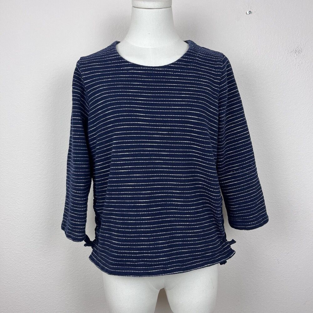 Madewell Top Womens Small Stripe Lace Up Sides Cotton Terry Boxy Nautical Blue